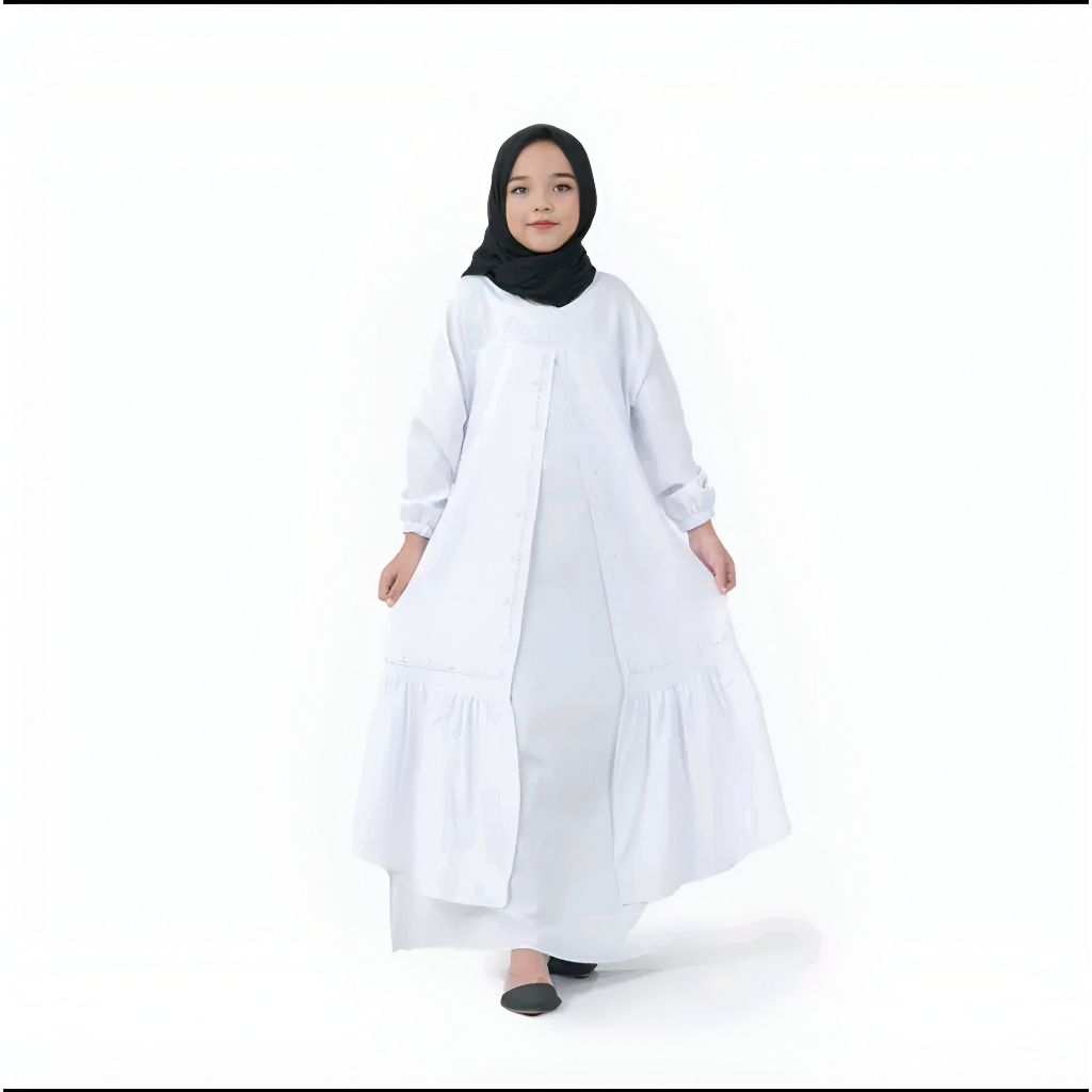 HO2 ABAYA WARNA PUTIH STYLISH | CRINKLE PREMIUM | GAMIS ANAK PEREMPUAN