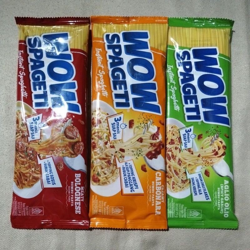 

Wow Spageti bolognese, carbonara dan aglio Olio 75g