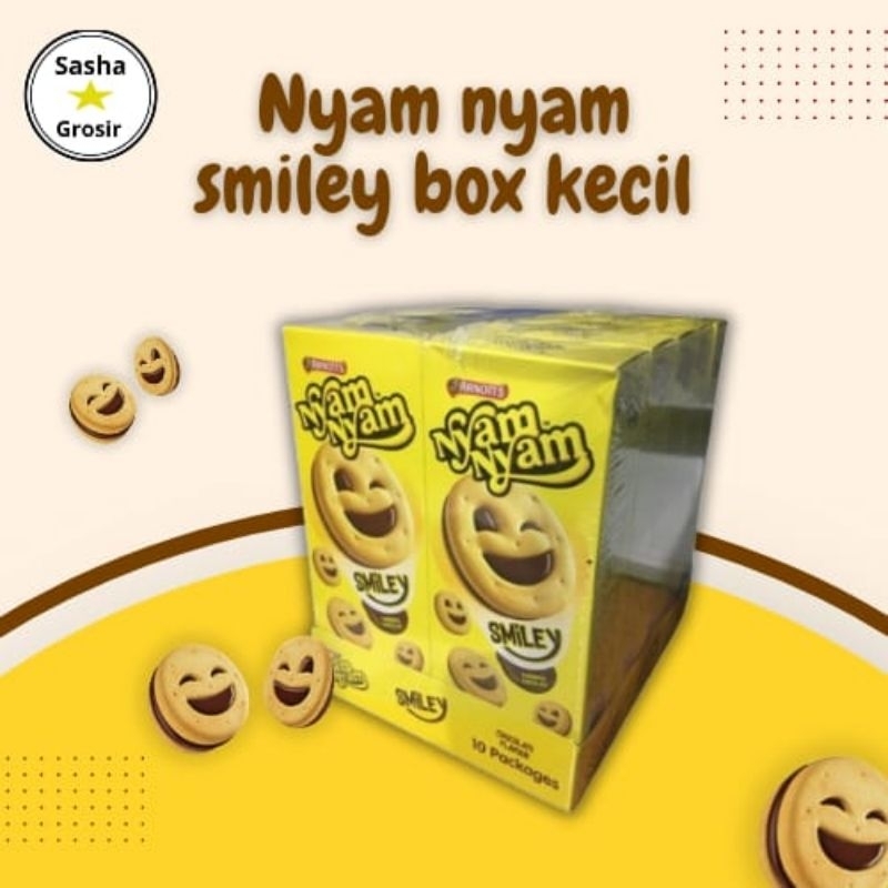 

Nyam Nyam Biskuit Coklat Smiley Karakter Chocolate 22g ( Box Kecil ) isi 4 keping/biskuit
