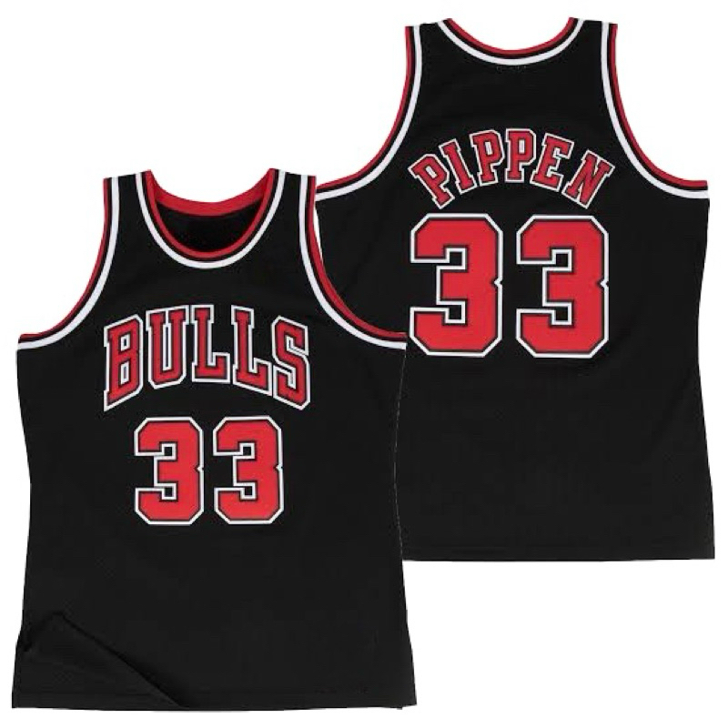 BORDIR IMPORT JERSEY BAJU BASKET CLASSIC BULLS #33 SCOTTIE PIPPEN HITAM
