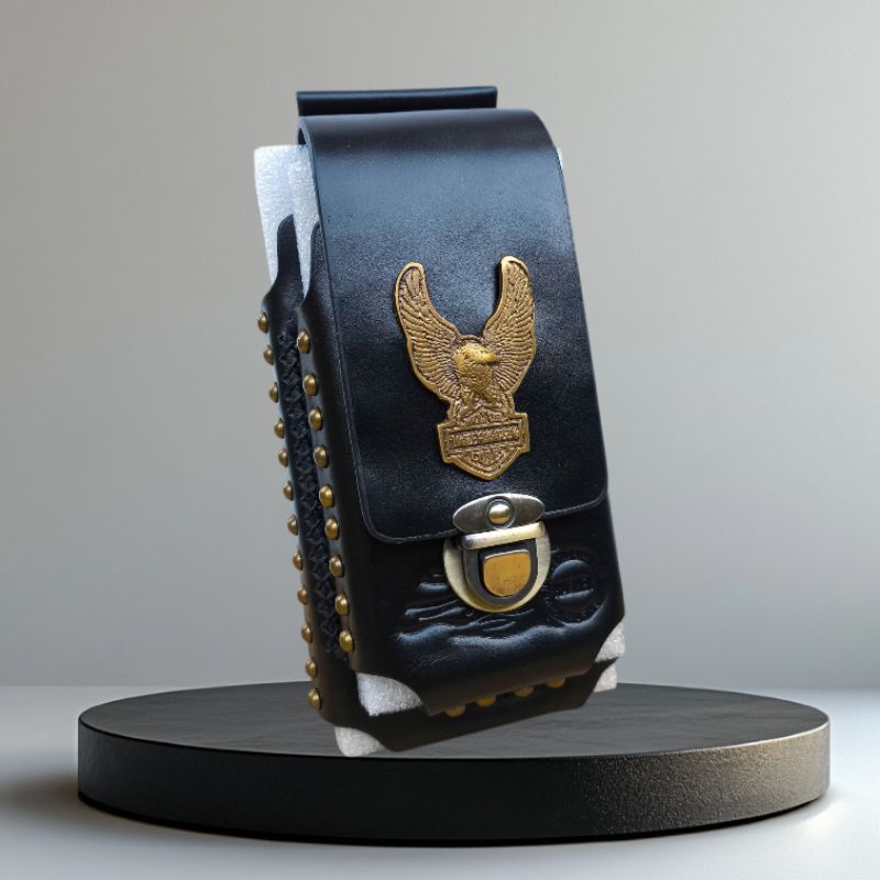 Dompet hp pinggang pria double slot kulit asli