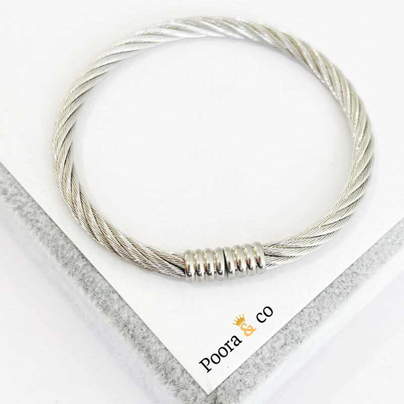 GELANG TITANIUM ASLI PRIA SILVER MODEL TAMPAR
