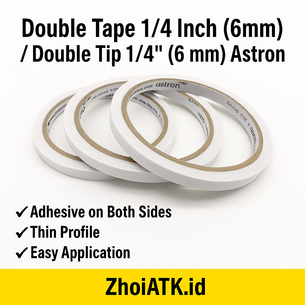 

DOUBLE TAPE ASTRON 1/4 INCH (6MM) | DOUBLE TIP KECIL UNTUK KERTAS, STIKER & KERAJINAN