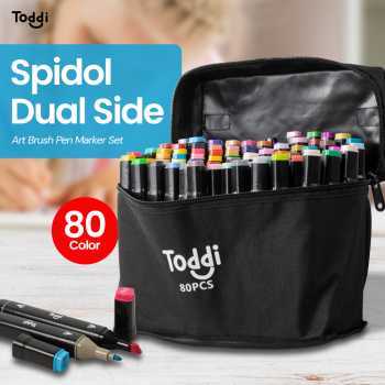

Spidol Dual Side Fine Art Brush Pen Art Marker Set 80 Color - HL270 - Black Toddi
