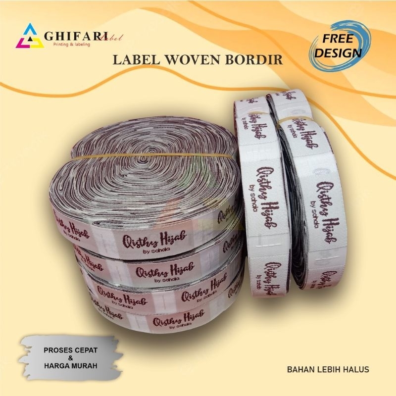 2x4cm Free desain label woven bordir woven damask,label baju label hijab label pakaian custom label 