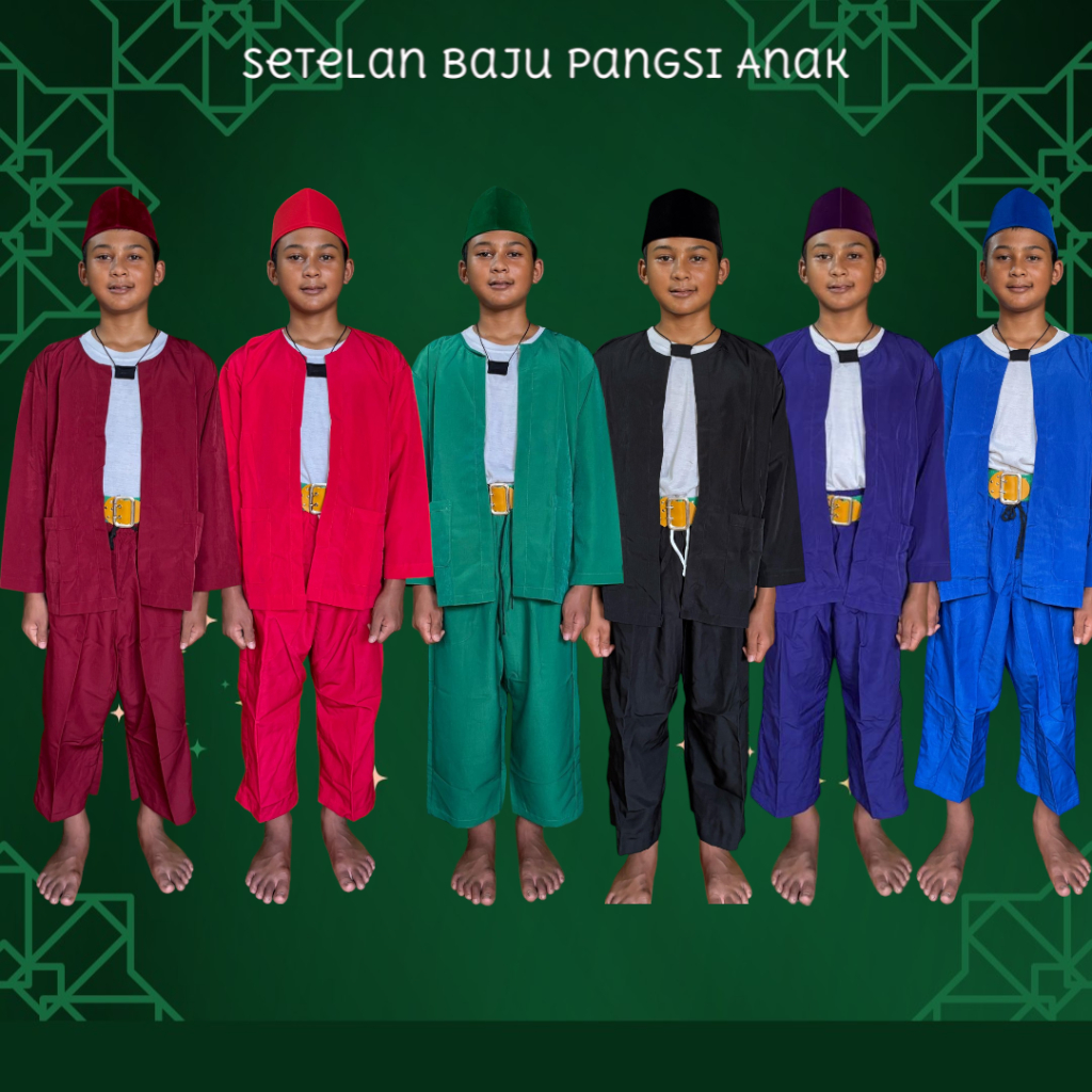 Baju Pangs Betawi Anak( Setelan Peci Sabuk)Setelan Baju Pangsi Anak Laki Laki Baju Pitung Baju Silat