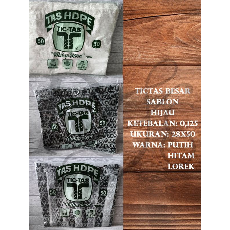 plastik kresek tictas besar sampul hijau 0125x28x50 tebal sedang tic tas kantong sablon warna lorek 