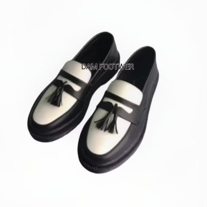 Sepatu Pria Loafers Formal Casual | Sepatu Kerja Kuliah  Kulit Hitam Putih Rawis