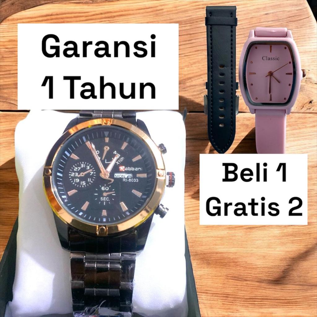Jam Tangan Pria Original 100% RABBANI STYLE Cronograph Free Tali Kulit & Chrome Stainless Anti Air, 