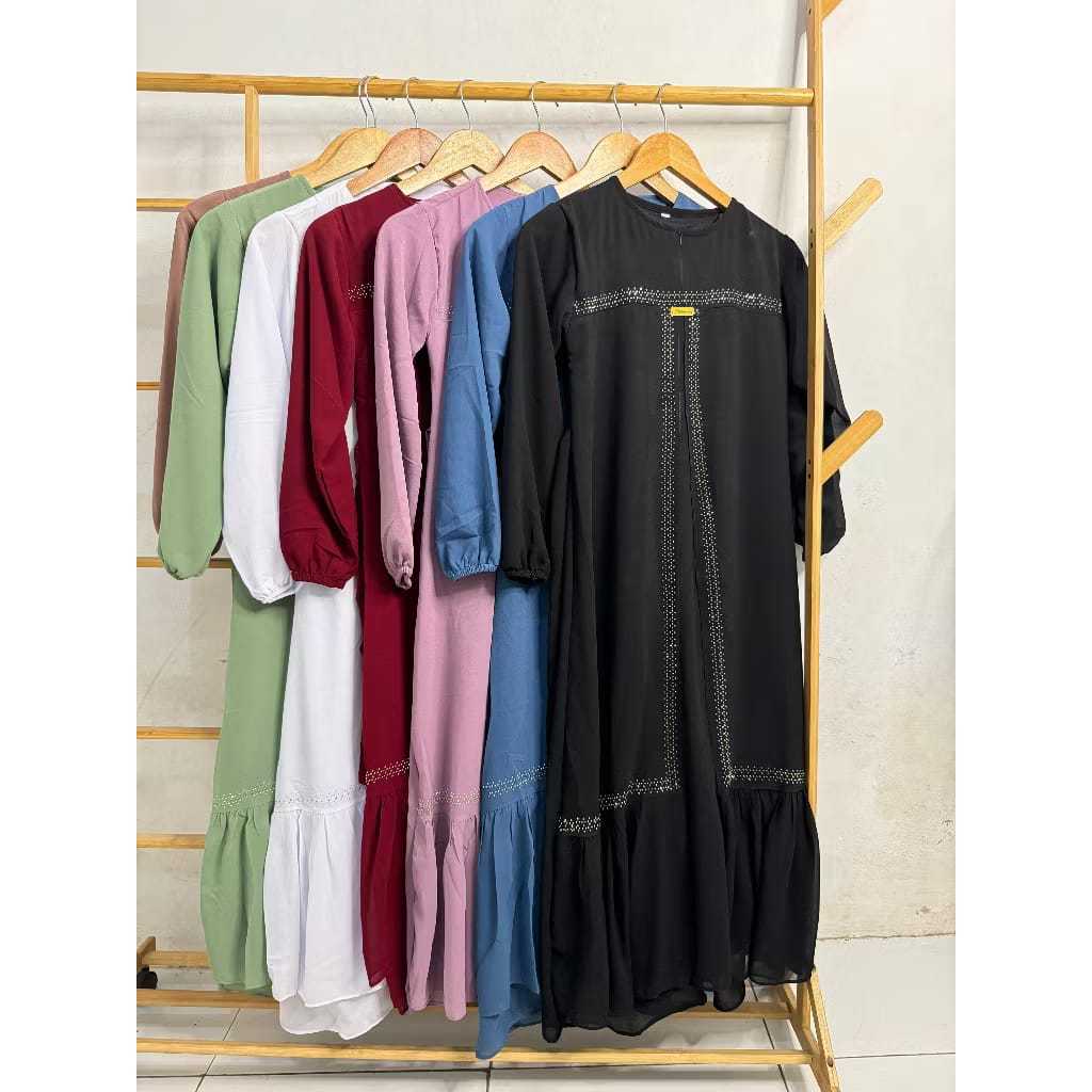 Gamis Anak Perempuan Khaileena Dress Ceruty Swarovsky usia 6-14 tahun bahan ceruty babydoll armani