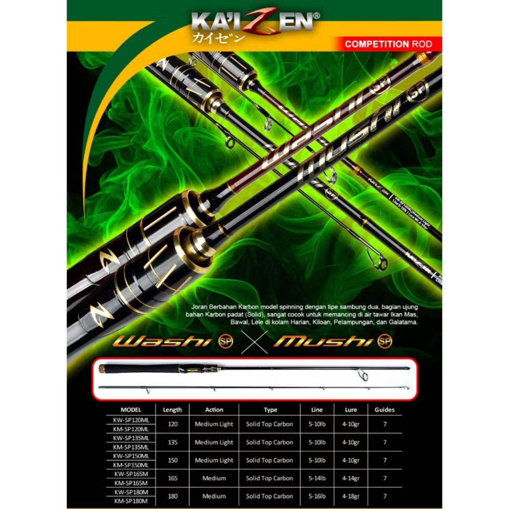 Joran Pancing - Kaizen Washi Mushi SP 180 165 150 Spinning ROD