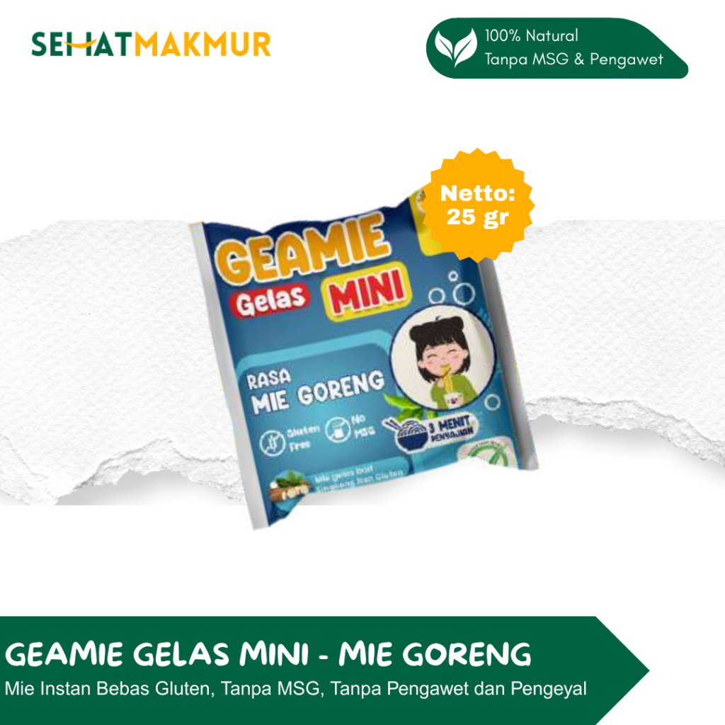 Geamie Gelas Mini - Mie Goreng (Mie Instant Sehat Tanpa MSG, Gluten, Pengawet dan Pengenyal)