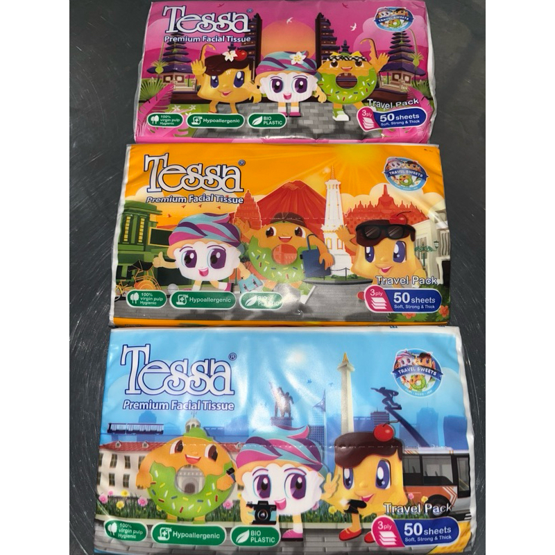 TISSUE TESSA TRAVEL FACIAL TISSUE 50 SHEETS 3 PLY