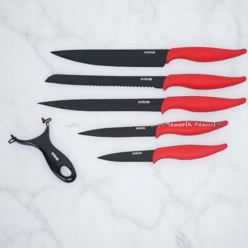 Kris Chef Knife Set With Peeler Red 5pisau Alat Pengupas Serutan Parut Warna Merah Kris Chef Krisbow