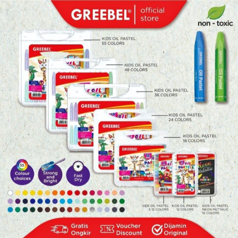 

Crayon Oil Pastel 1 Set isi 18 Warna ( Joyko 18 / Greebel 18 )