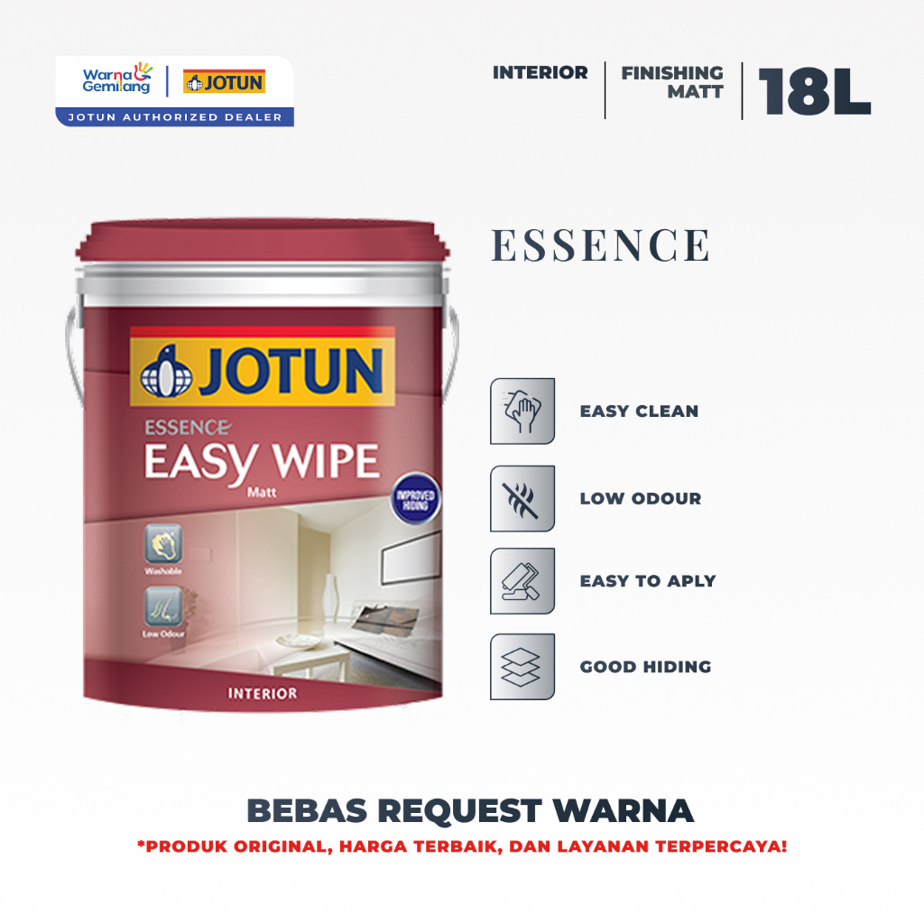 Jotun Essence Easy Wipe 18L | Cat Dinding Interior Matt (Mudah Dibersihkan dan Anti Bakteri)