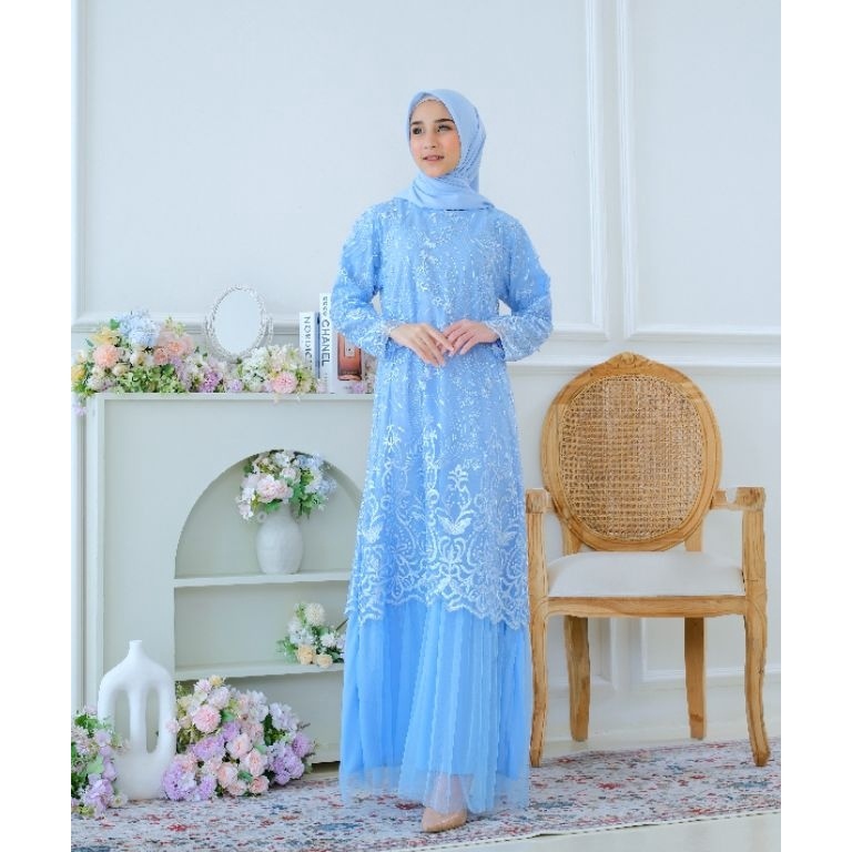 55PALING DIMINATI Gamis tutu kombinasi brukat tile mewah wanita dewasa nyaman adem
