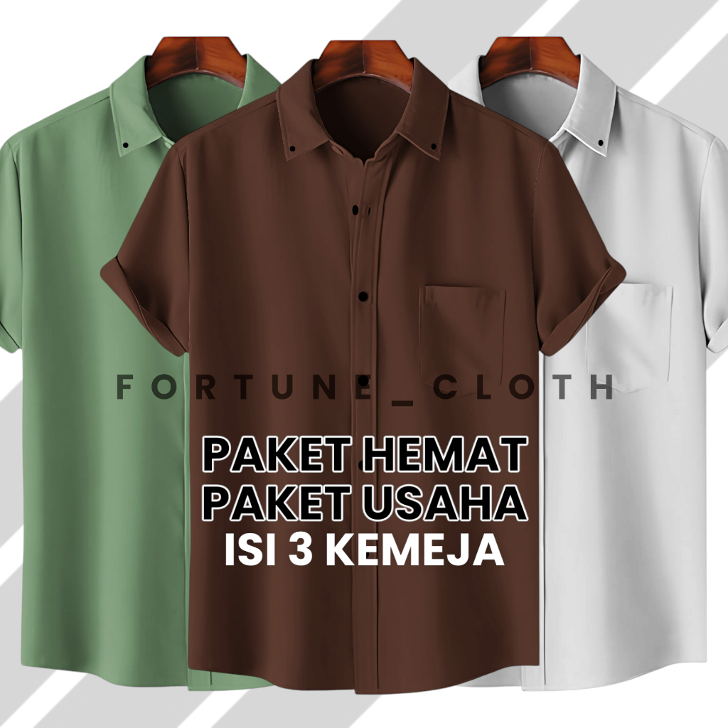 (60rB 3PCS) Paket Hemat kemeja pria warna hijau Sage | kemeja lengan pendek | baju kerja pria | keme