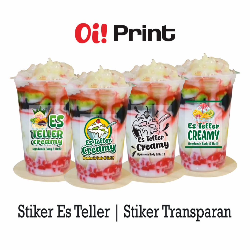 

CETAK STIKER ES TELER ANTI AIR STIKER ES TELLER CREAMY STIKER CUP STIKER ES TELLER STIKER TRANSPARAN ISI 56 PCS