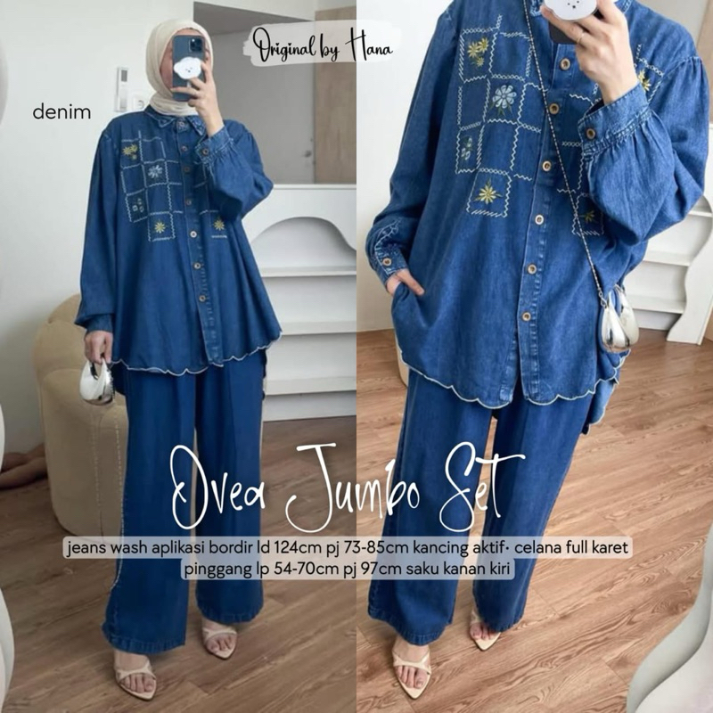 VEREN OVEA ONE SET SETELAN BLOUSE KULOT JEANS BORDIR PREMIUM