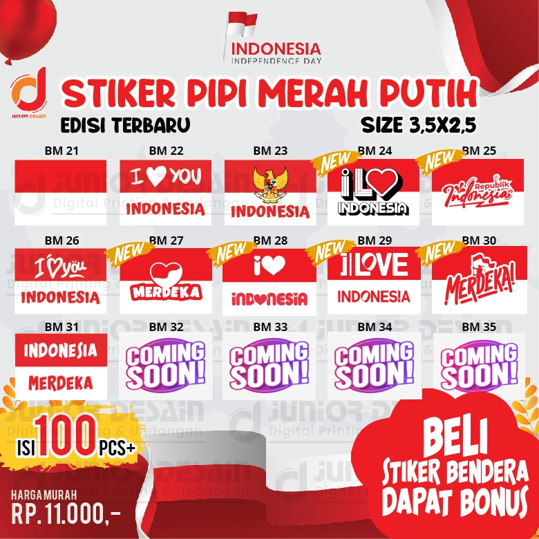 

Stiker Bendera Indonesia isi 100pcs / Sticker Bendera Merah Putih TERMURAHH