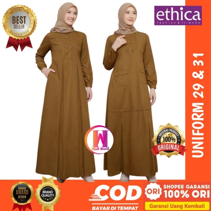 Ethica Uniform 29 Dress Gamis PNS Seragam Pemda - Baju Gamis Seragam Guru - Baju Guru Kheki - Seraga