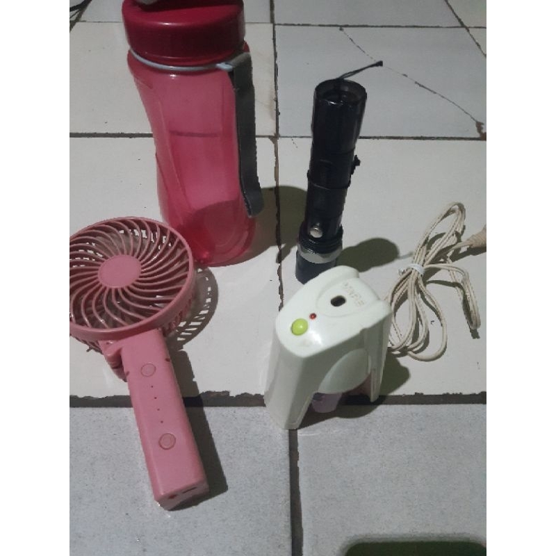 senter police-kipas mini-botol minuman-elektrik liquid vape