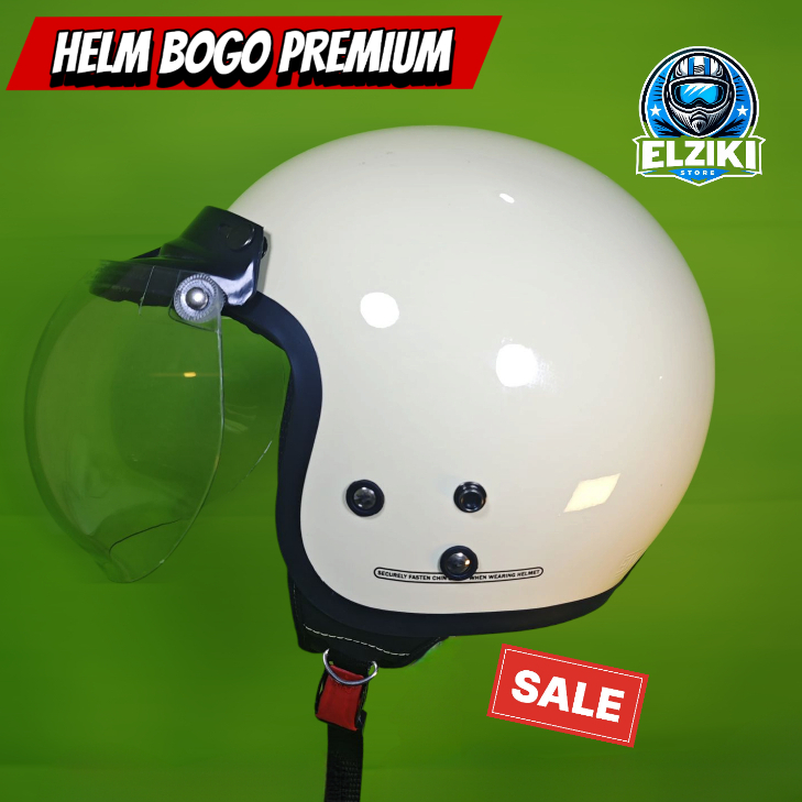 Helm Bogo Warna Putih Pria/Wanita Dewasa Kaca Cembung Sudah SNI