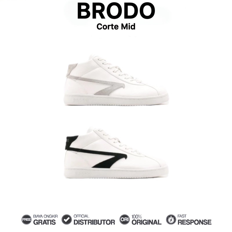 Brodo - Sepatu Corte Mid Sneakers Casual Putih Unisex Wanita Pria Original 100%
