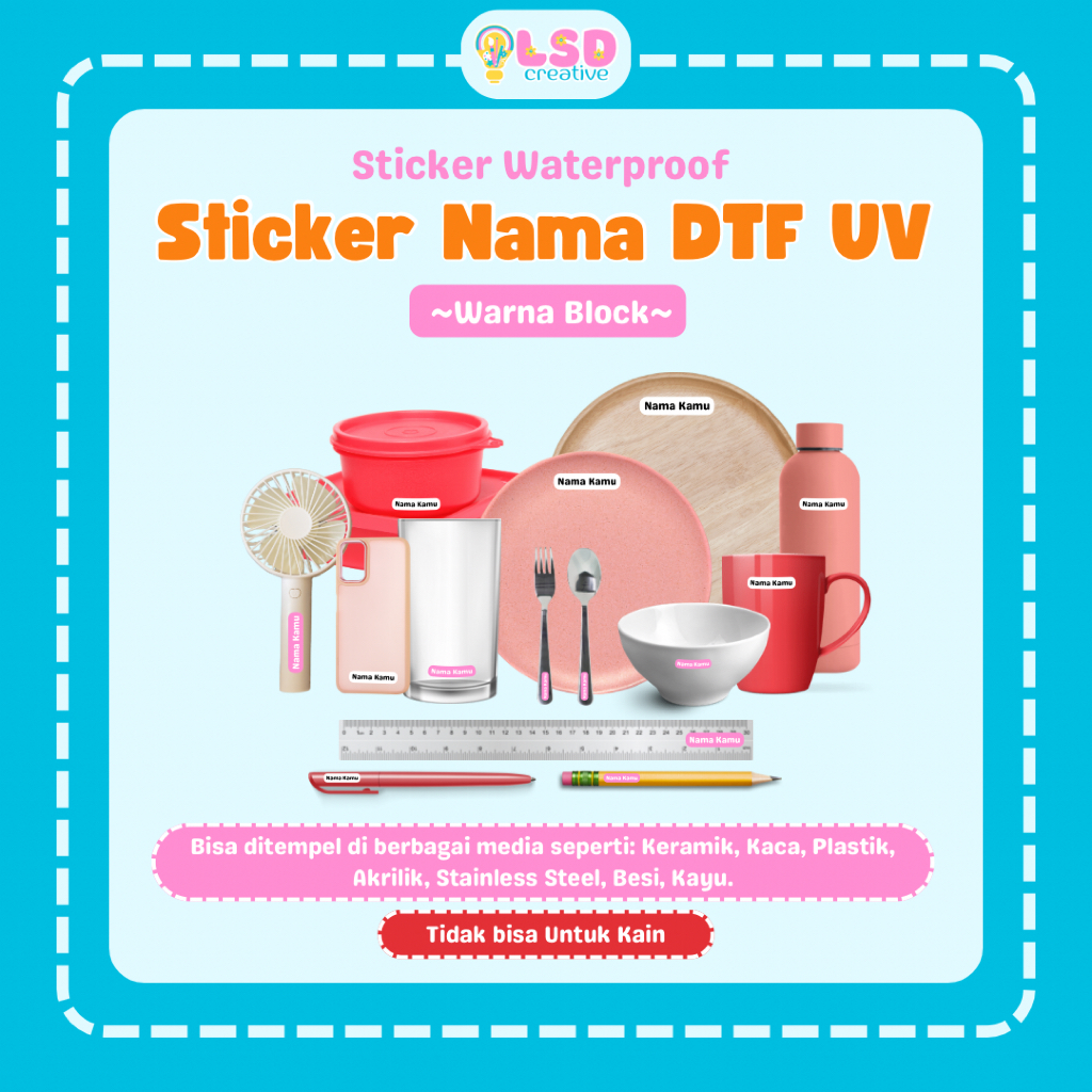 

Sticker Nama DTF UV Waterproof - Block Warna