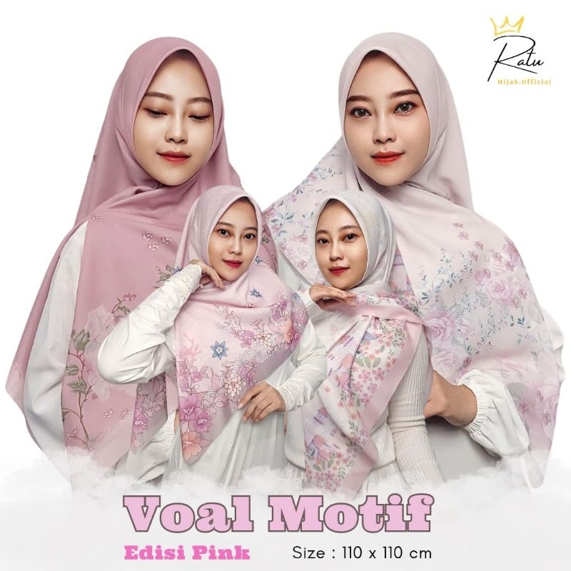 PINK - Voal Premium Motif Hijab Segiempat Fuschia Fanta Dusty