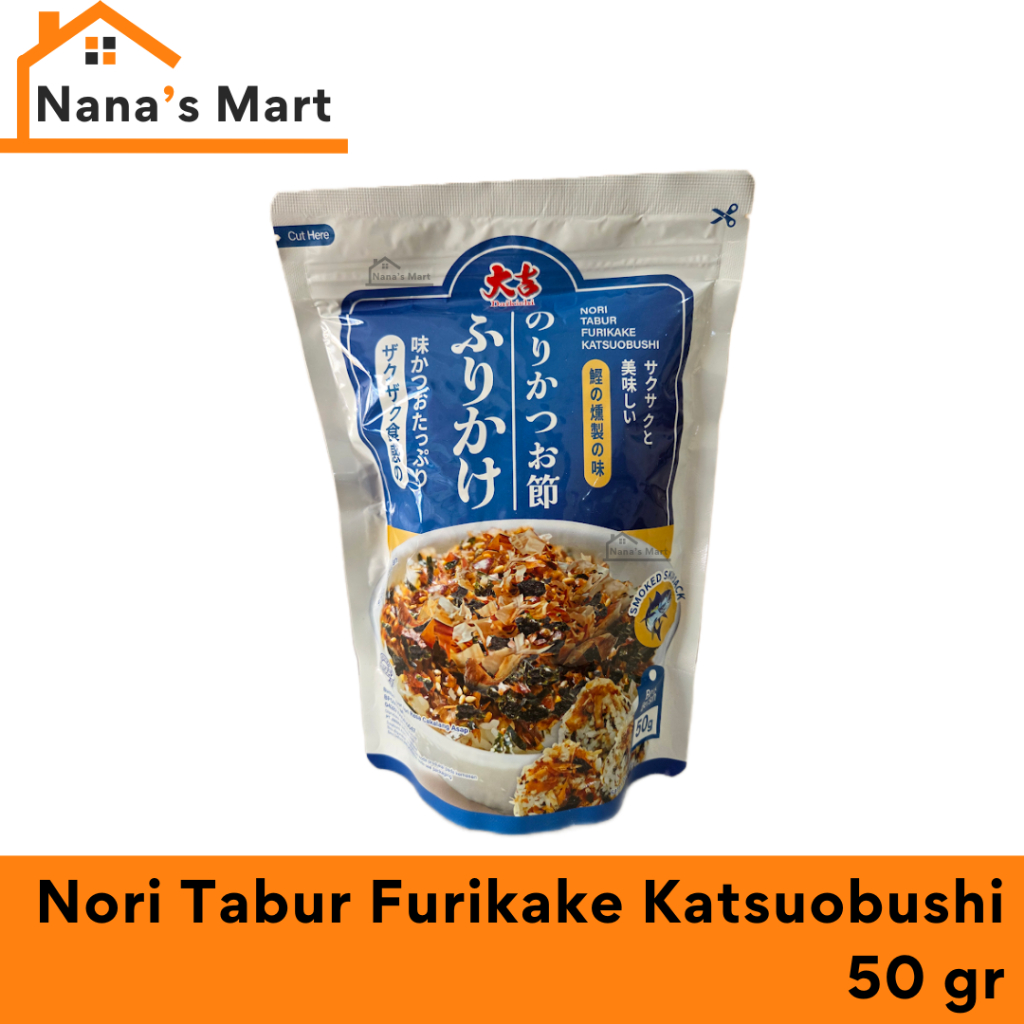 

NORI TABUR FURIKAKE KATSUUOBUSHI 50GR / Rumput laut panggang campuran ikan teri dan katsuobushi irisan cakalang