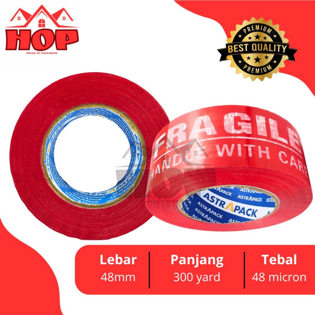 

LAKBAN FRAGILE MERAH 48MM X 300 YARD X 48 MICRON JUMBO ROLL ASTRAPACK KUALITAS DAIMARU PALING LENGKET TERMURAH / FRAGILE MERAH JUMBO
