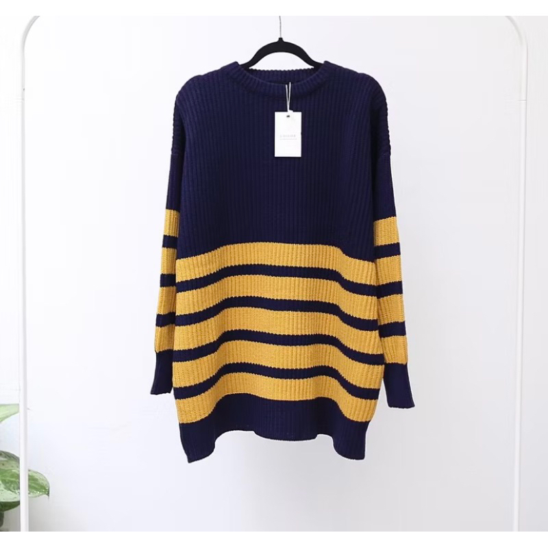 New With Tag - Loilok Lazzu Knit Sweater Rajut Freesize warna Mustard Navy Stripe Yellow