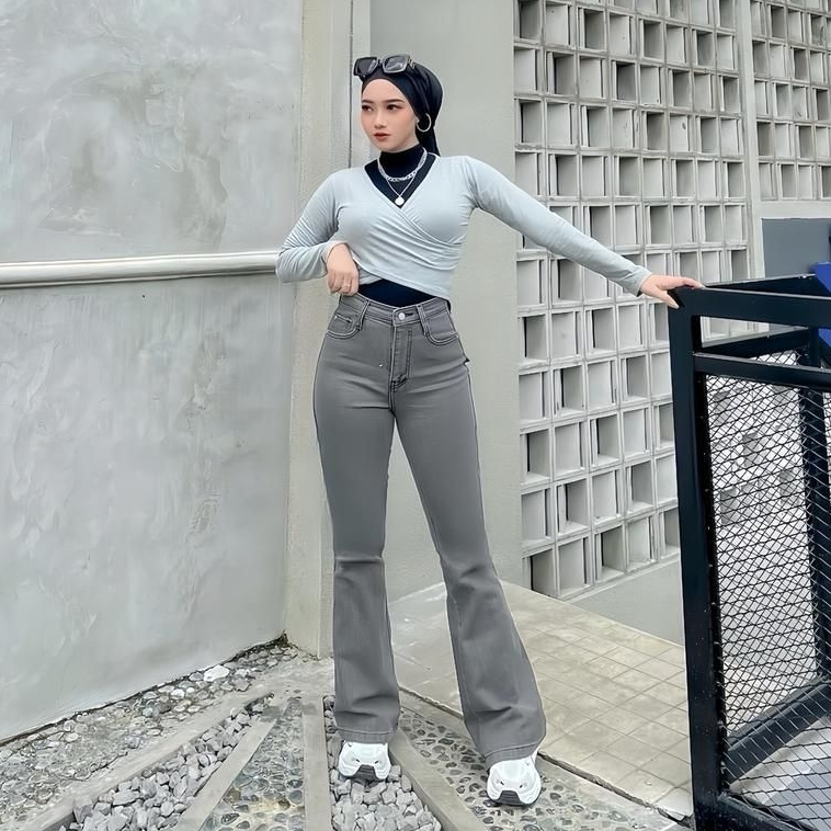 Original Highwaist Cutbray Jeans - Celana Cutbray Strecht Wanita - Celana Cutbray Jeans Wanita