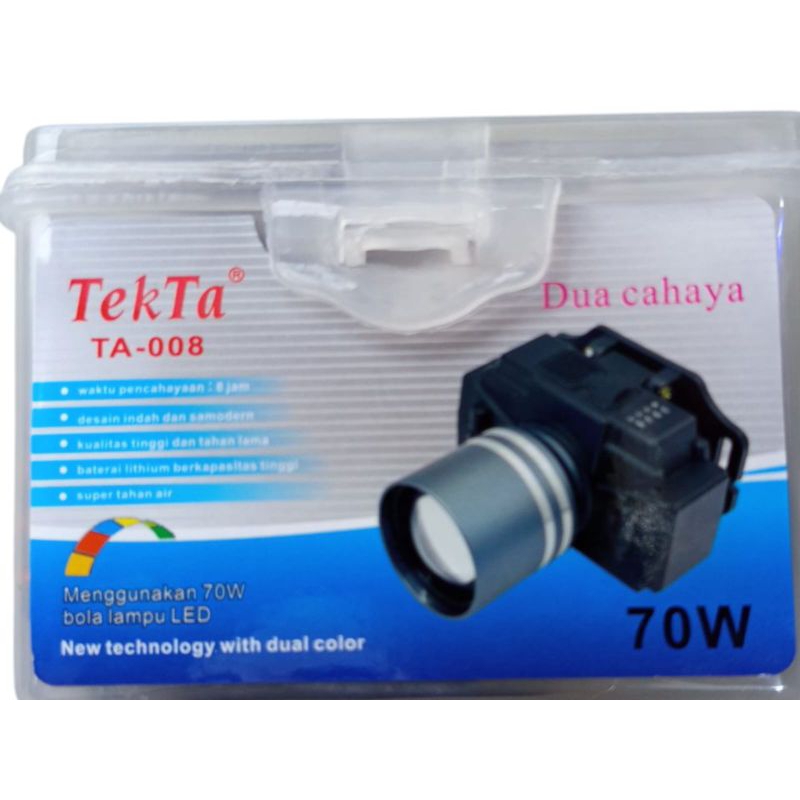 Senter kepala TekTa 70watt zoomable TA-008 Dua Cahaya putih&kuning