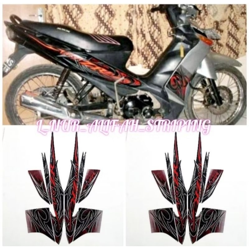 Stiker Striping Lis Les Polet Body Motor Yamaha Vega ZR Tahun 2010 Warna Hitam Silver