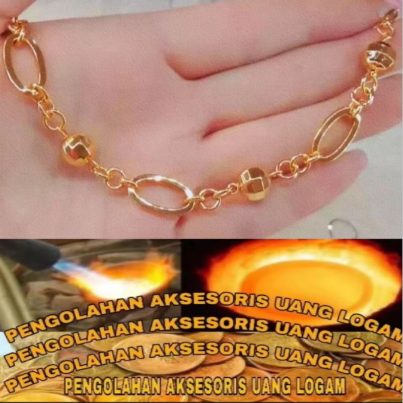 GELANG TANGAN KOIN RANTAI BULAT BOLONG GOLD ANTI KARAT