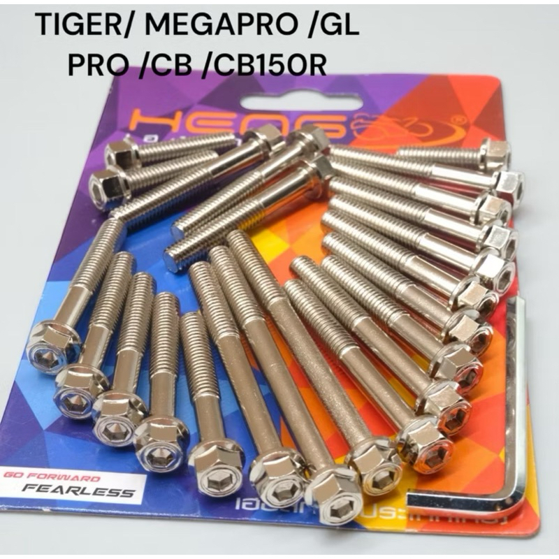 Baut Mesin 2 KUNCI HEXAGON  Kiri Kanan Honda TIGER MEGAPRO GL PRO CB CB150R Chrome Thailand Full Set