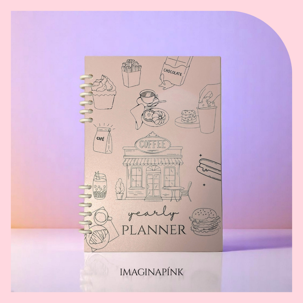 

Yearly Planner Food Lineart A5 - Buku Journal Tahunan Pink Aesthetic - Buku Catatan Yearly Tracker Cute Line Art (CUTE-2)