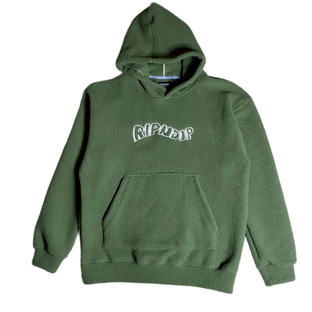 HOODIE SWEATER SHERPA RIPNDIP RIPPLE TYPE BORDIR HIJAU TUA