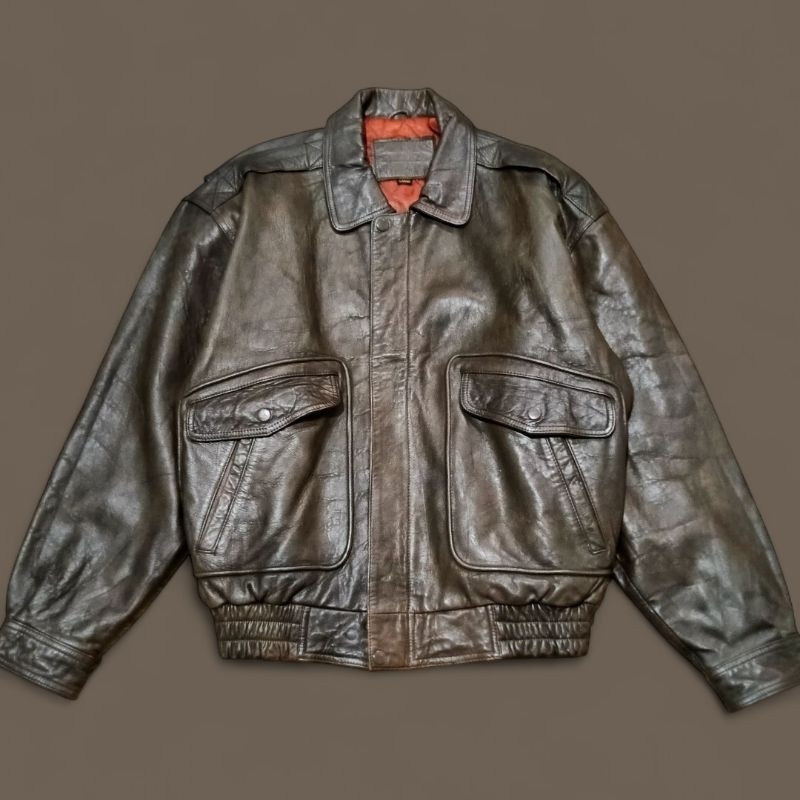 Vintage Pilot Flight Leather Jacket - Jaket Kulit Bomber Klasik Casual Pria Unisex Branded Preloved 