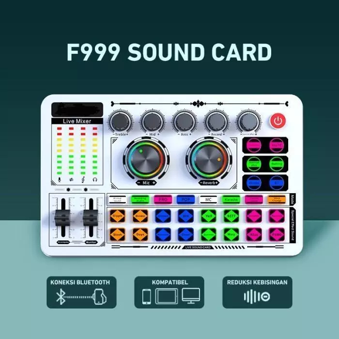 Soundcard F999 Putih Bluetooth Compatible External Wireless For Live Streaming - BISACOD