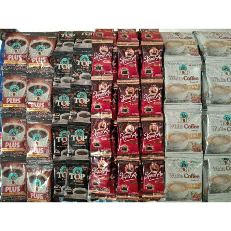 

Kopi Sachet Renteng Kemasan Satu Satu Kapal Api Luwak Top Mini Plus White Susu Aren