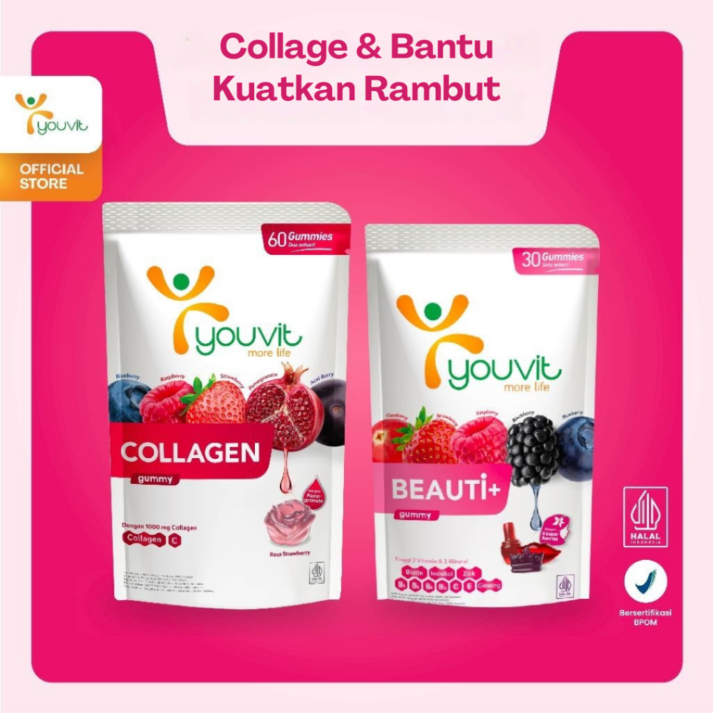 Collagen & Biotin Gummy untuk Anti Aging & Vitamin Rambut Rontok Wanita | Youvit Collagen Peptides®️