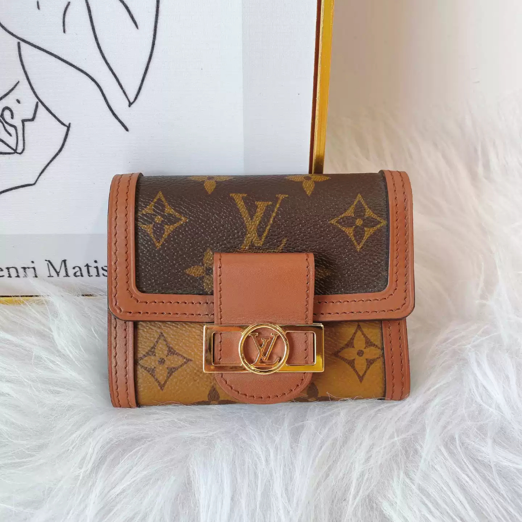 ［ Produk asli Perancis］ M68725 LV Dauphine Compact Wallet,Dompet coklat, dompet lipat tiga, dompet w