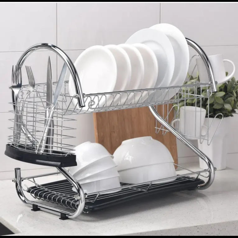 Rak Piring 2 Susun Rak Piring Estetik Rak Piring Kecil Dapur Stainless Steel