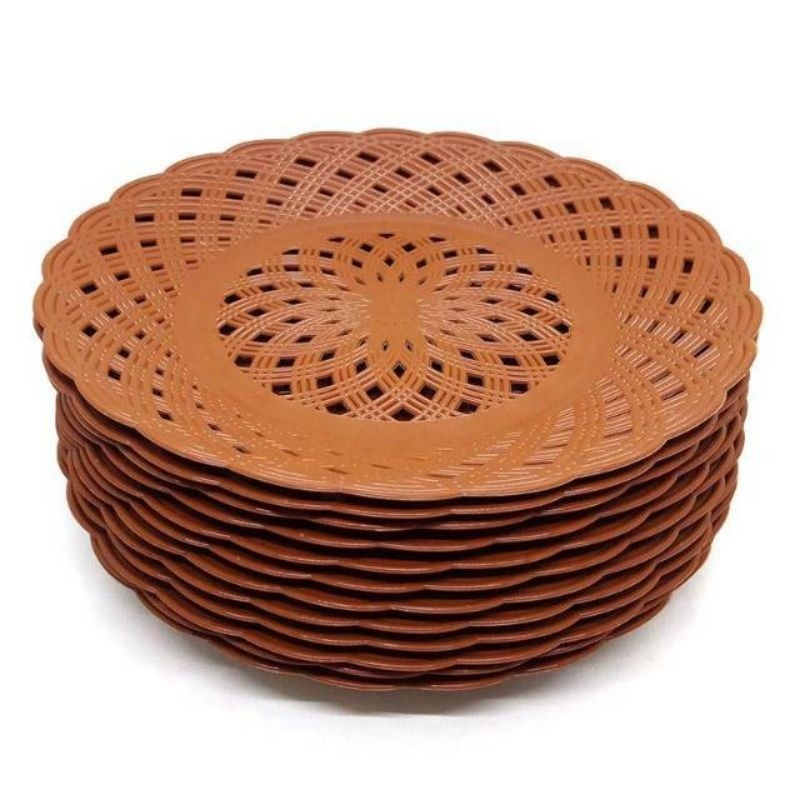 12 Pcs Piring Makan  Rotan Plastik Tebal Murah / Piring Makan Plastik