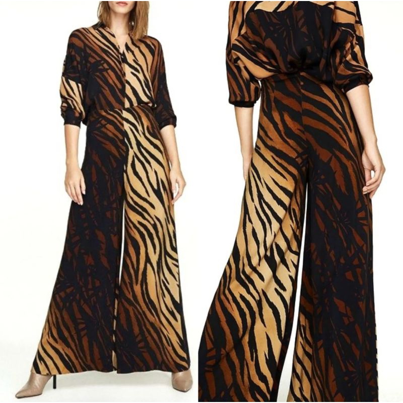 25902 Tiger Wide Leg Trousers Celana Panjang Wanita Motif Macan