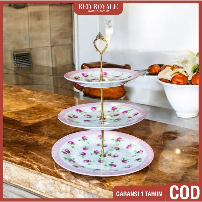 tempat rak kue susun tingkat keramik vicenza shabbychic bunga tempat penyimpanan makanan cake wadah 